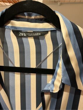 Zara Vertical Stripe Button-Down in Blue and Cream